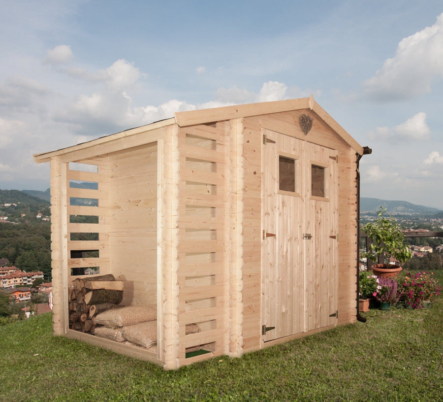 Casetta in legno con legnaia AVA 256X200 TI/CASAVA - Losa Esterni da vivere - Viridi