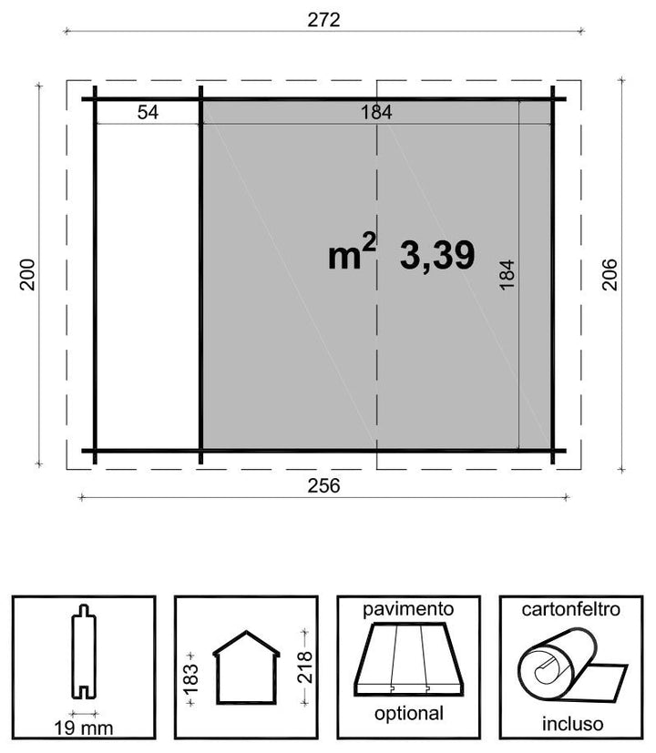 Casetta in legno con legnaia AVA 256X200 TI/CASAVA - Losa Esterni da vivere - Viridi