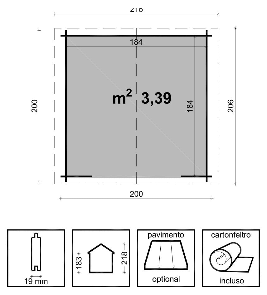 Casetta in legno GIULIA 200X200 TI/CASGIULIA - Losa Esterni da vivere - Viridi